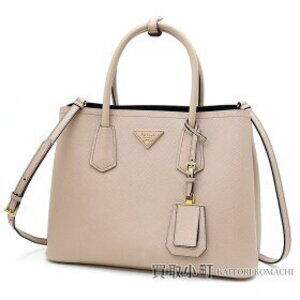 PRADA Saffiano Leather Double Bag Triangle Logo Cameo Shopping Tote Shoulder
